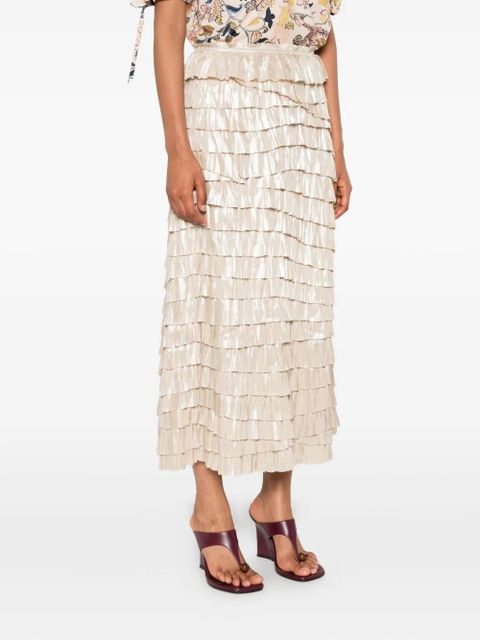 Ulla Johnson ruffled metallic-effect midi skirt - Neutrals