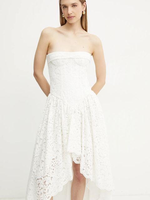 Bardot sukienka kolor biały midi rozkloszowana 59843DB