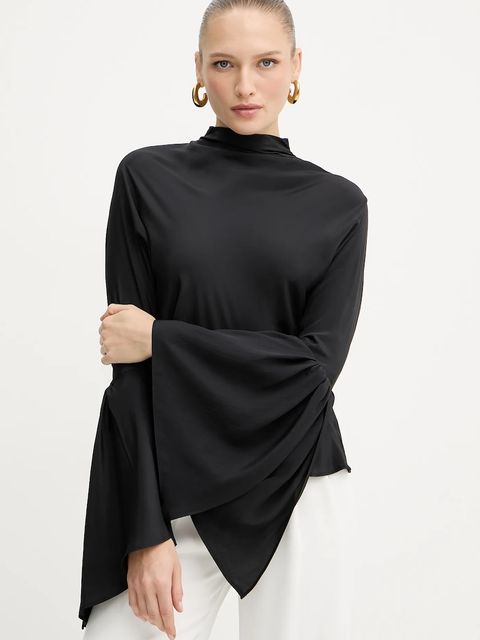 Pinko bluzka z jedwabiem damska kolor czarny gładka 105625 A2S9 - zdjęcie produktu nr 1