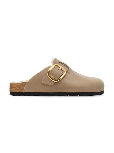 Birkenstock kapcie zamszowe Boston Big Buckle Shearling kolor beżowy 1030444 - zdjęcie produktu nr 1