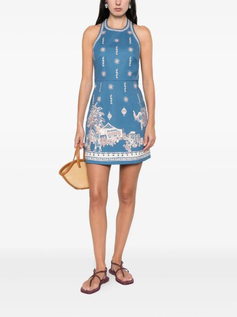 ALEMAIS Acacia tie-neck patterned mini dress - Blue