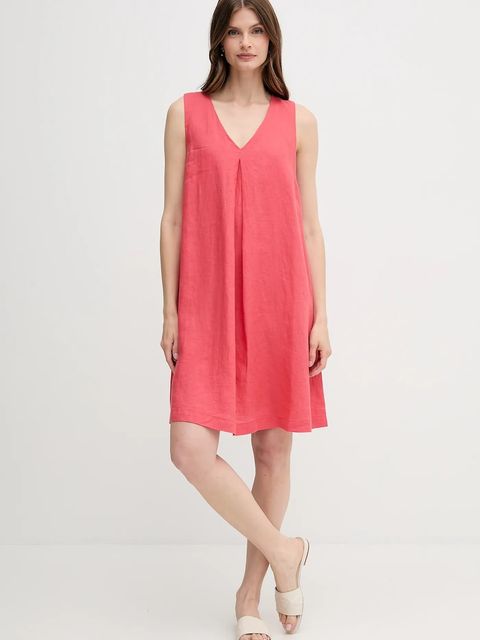 United Colors of Benetton sukienka lniana kolor czerwony mini rozkloszowana 4AGHDV0AX