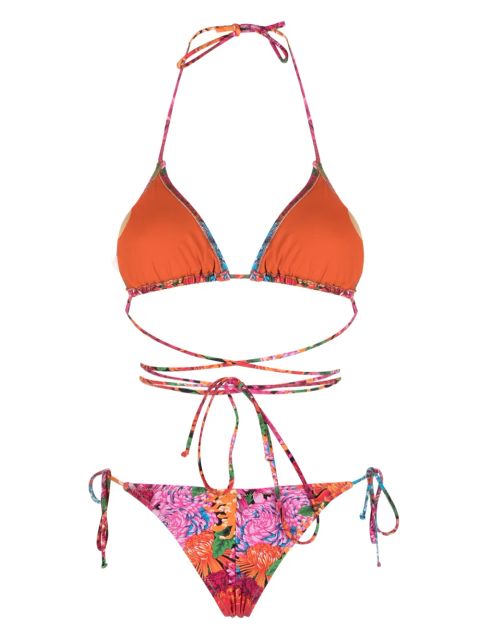 Reina Olga Miami floral-print bikini set - Orange