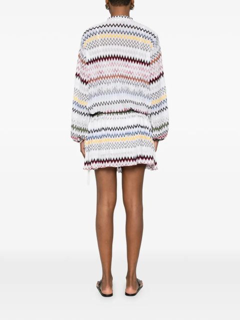 Missoni zigzag-pattern tie-neck mini dress - White