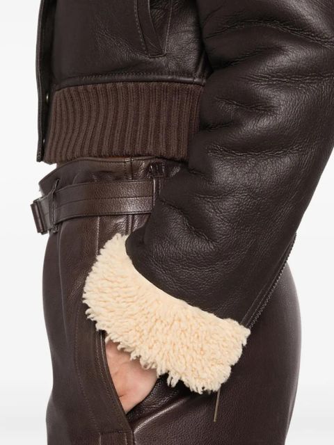 Alexander McQueen shearling-collar leather jacket - Brown