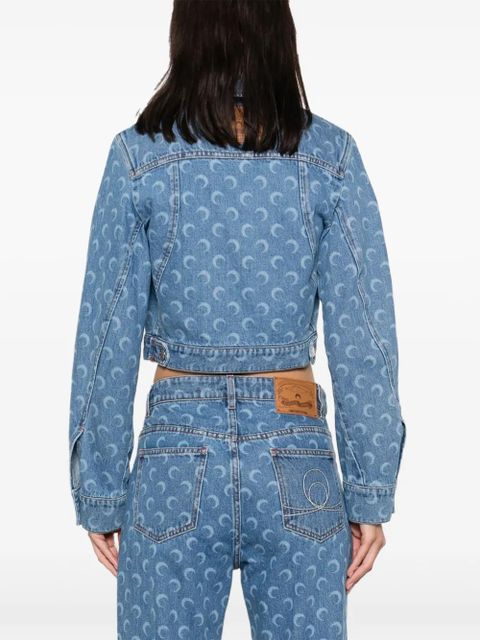Marine Serre Crescent-Moon-print denim jacket - Blue