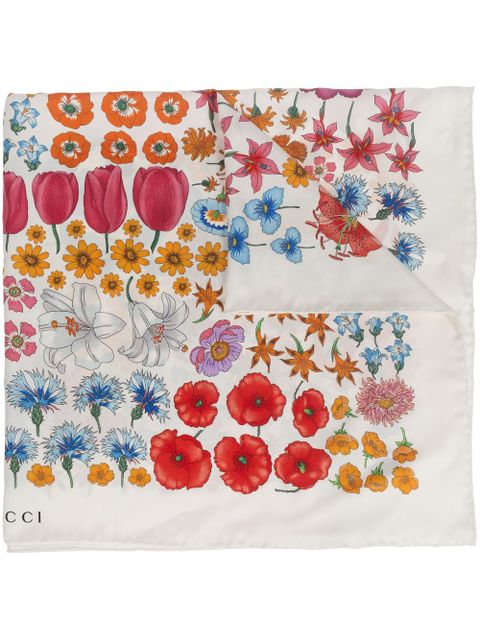 Gucci floral-print silk scarf - White