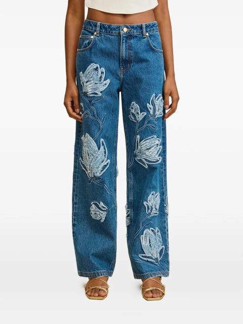 Cult Gaia floral-appliqué frayed jeans - Blue - zdjęcie produktu nr 1