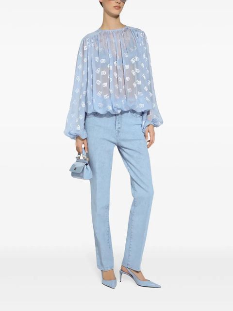 Dolce & Gabbana DNA monogram-jacquard semi-sheer blouse - Blue - zdjęcie produktu nr 2