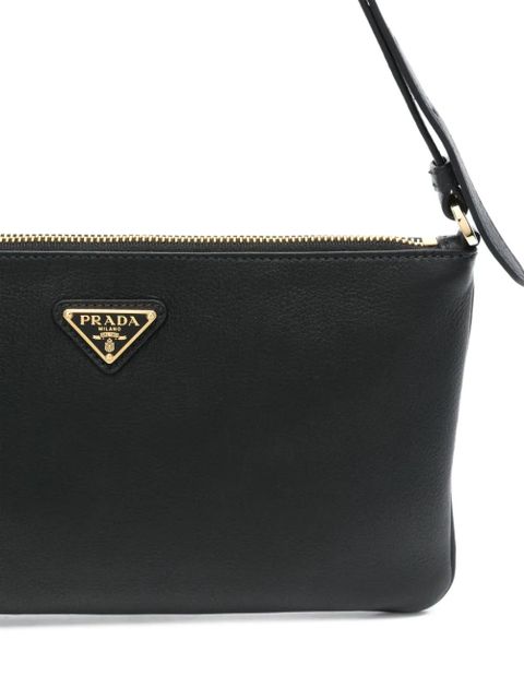 Prada zip-fastening logo-plaque shoulder bag - Brown