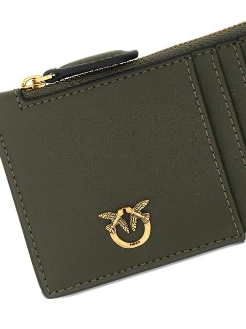 PINKO Airone leather logo-plaque card holder - Green