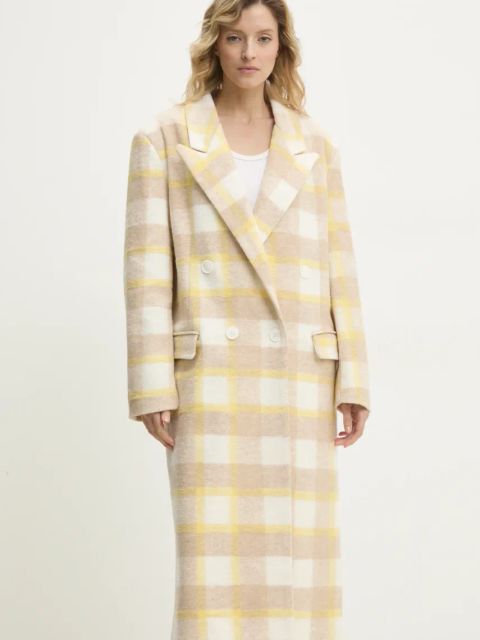 Answear.LAB płaszcz z wełną damski kolor żółty przejściowy dwurzędowy