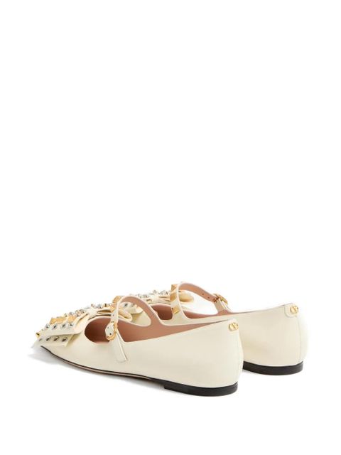 Valentino Garavani Mary-Jane Bowow ballerina in kidskin with studs - Neutrals