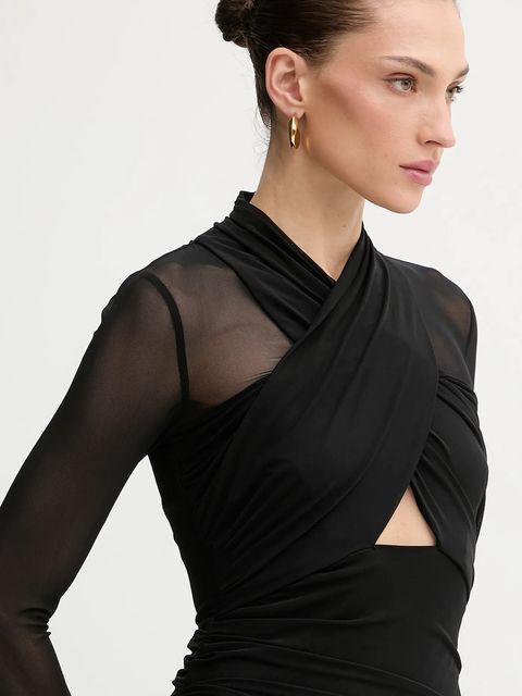 Bardot sukienka kolor czarny maxi dopasowana 59987DB