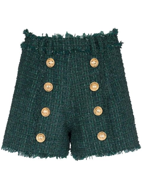 Balmain button-detail tweed shorts - Green - zdjęcie produktu nr 1