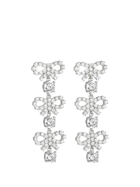 Self-Portrait crystal-embellished bow earrings - Silver - zdjęcie produktu nr 1