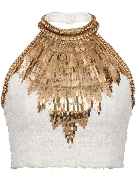 Balmain beaded halterneck cropped top - White - zdjęcie produktu nr 1