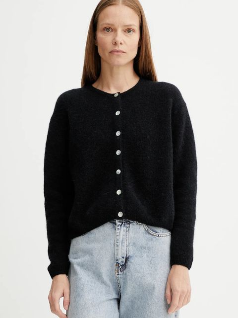 American Vintage kardigan wełniany GILET ML COL ROND kolor czarny VITO19E