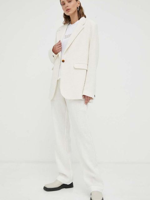 Samsoe Samsoe marynarka kolor beżowy jednorzędowa gładka