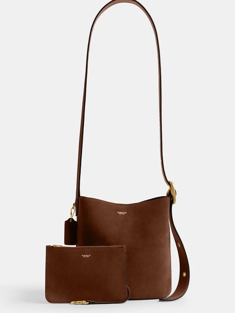 Coach torebka zamszowa Suede Bleecker Bucket 21 kolor brązowy CCW84