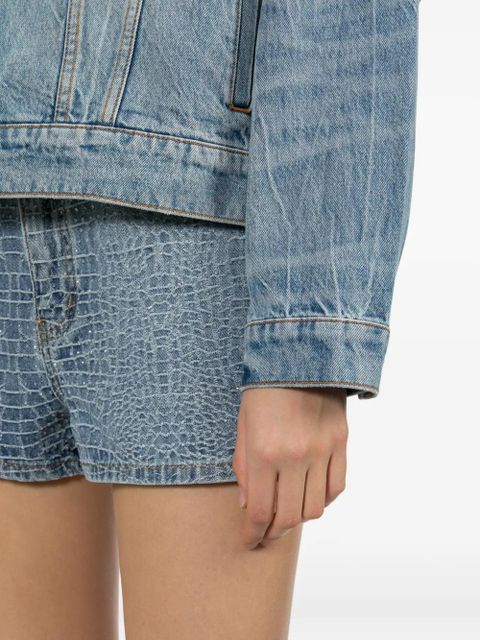 Self-Portrait rhinestone denim shorts - Blue