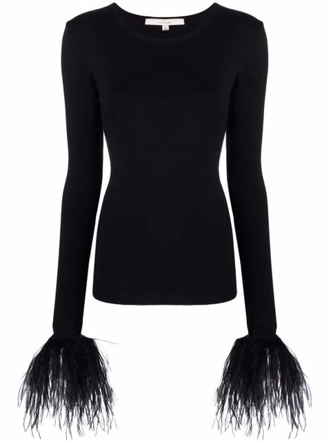 MANURÍ Elektra feather-trim stretch blouse - Black - zdjęcie produktu nr 1
