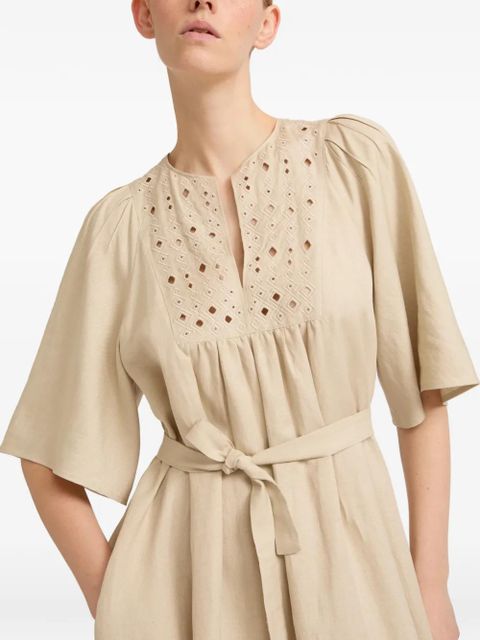 Yves Salomon embroidered-detail midi dress - Neutrals