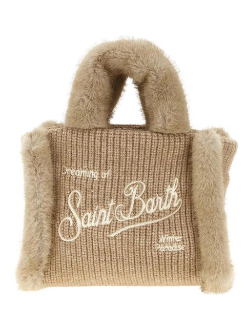 MC2 Saint Barth shearling-trim logo-detail mini tote bag - Neutrals - zdjęcie produktu nr 2