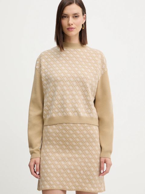 Guess sweter z domieszką wełny AUBREY damski kolor beżowy z półgolfem W5BR23 Z3JD2 - zdjęcie produktu nr 1