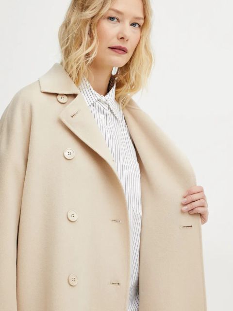 Weekend Max Mara płaszcz wełniany damski kolor beżowy przejściowy 2515011021600