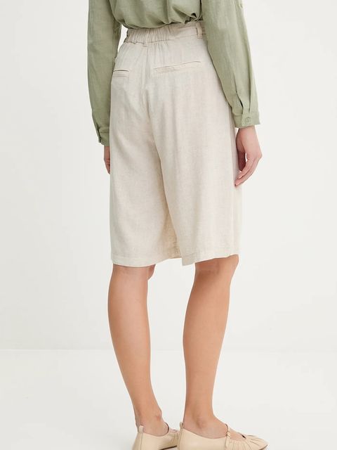 Answear.LAB szorty lniane damskie kolor beżowy gładkie high waist