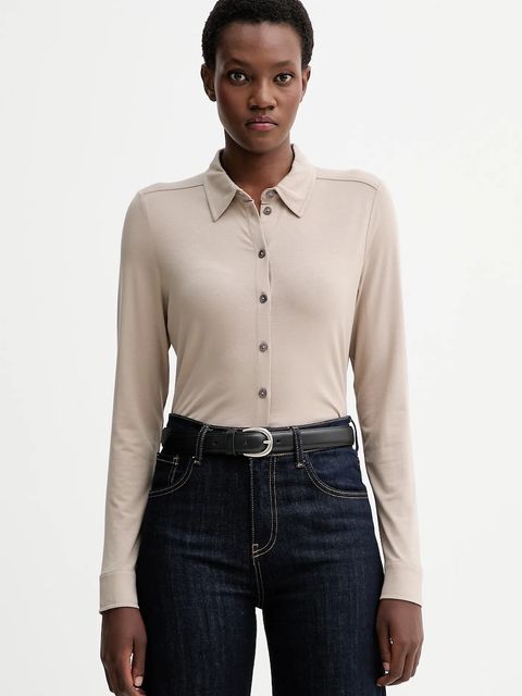 Marc O'Polo koszula damska kolor beżowy regular z kołnierzykiem klasycznym 511205252505 - zdjęcie produktu nr 1
