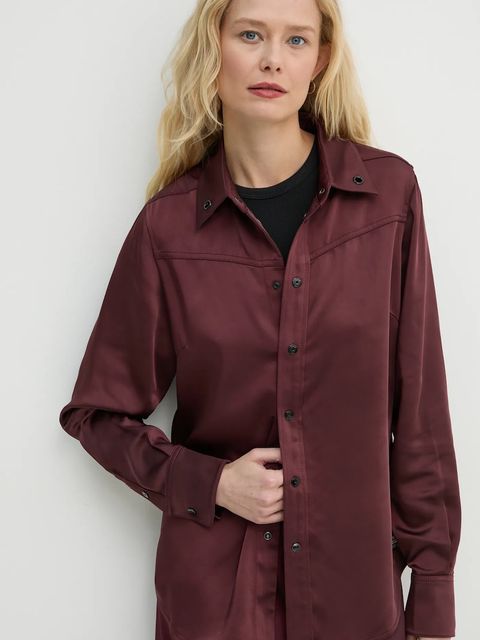 G-Star koszula damska kolor bordowy regular z kołnierzykiem klasycznym D25265-D414