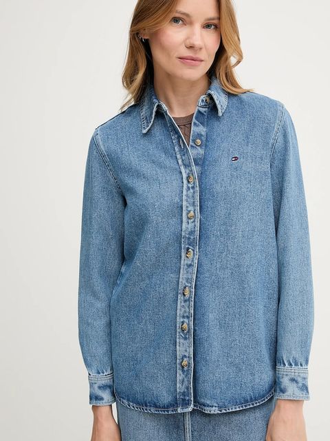 Tommy Hilfiger koszula jeansowa damska kolor niebieski regular z kołnierzykiem klasycznym WW0WW47219
