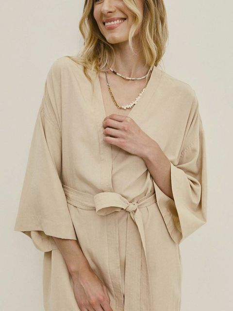 Answear.LAB sukienka z lnem kolor beżowy mini prosta