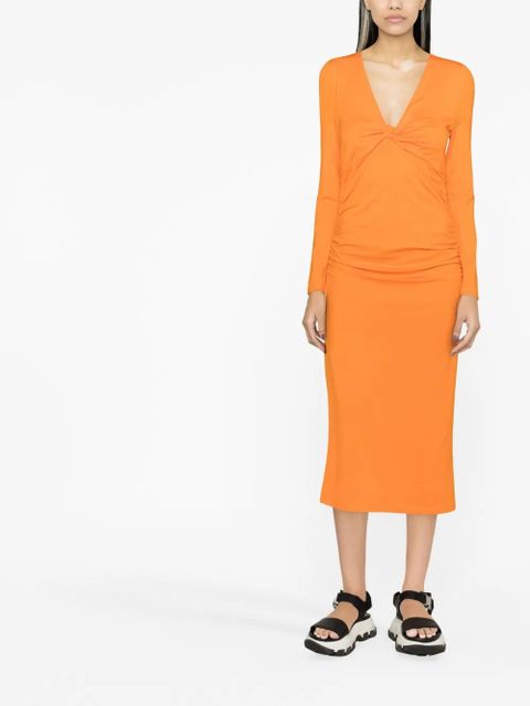 GANNI V-neck long-sleeve dress - Orange - zdjęcie produktu nr 2