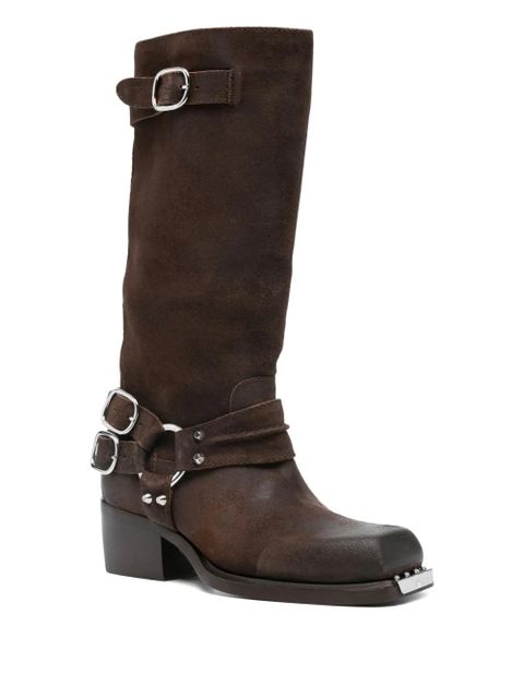 SANDRO buckle-strap studded boots - Brown