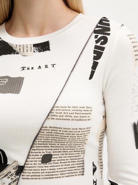 Desigual longsleeve NEWSPAPER kolor beżowy 25WWTK25