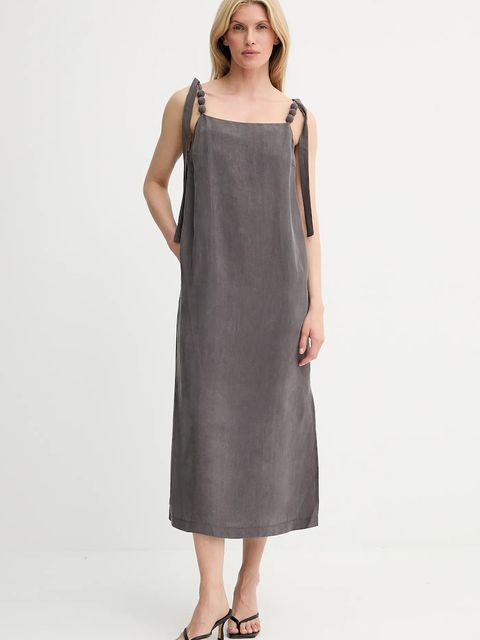 Answear.LAB sukienka kolor brązowy midi dopasowana - zdjęcie produktu nr 1