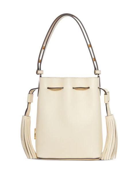 Valentino Garavani V-logo tassel leather bucket bag - Neutrals