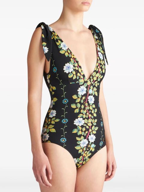 ETRO floral-print V-neck swimsuit - Black