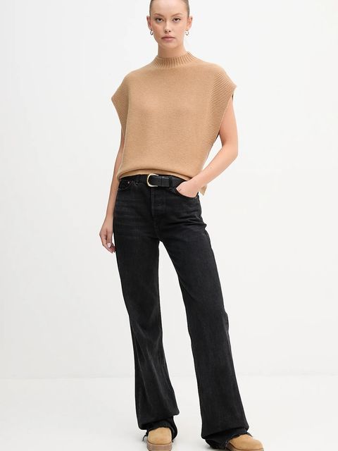 United Colors of Benetton kamizelka z dodatkiem wełny damski kolor beżowy z półgolfem 1244D10EF - zdjęcie produktu nr 2