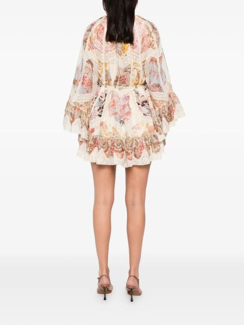 ZIMMERMANN Daylight lace-detail floral-print mini dress - Neutrals
