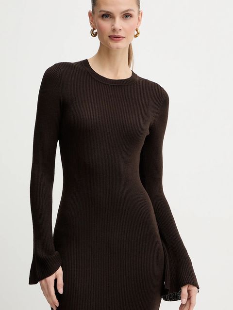 Luisa Spagnoli sukienka wełniana kolor brązowy maxi dopasowana 100225