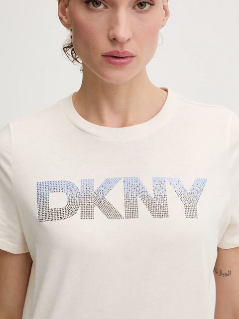 Dkny t-shirt bawełniany damski kolor beżowy DP6T1557