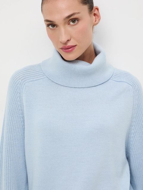 Medicine sweter z wełny merino kolor niebieski z golfem