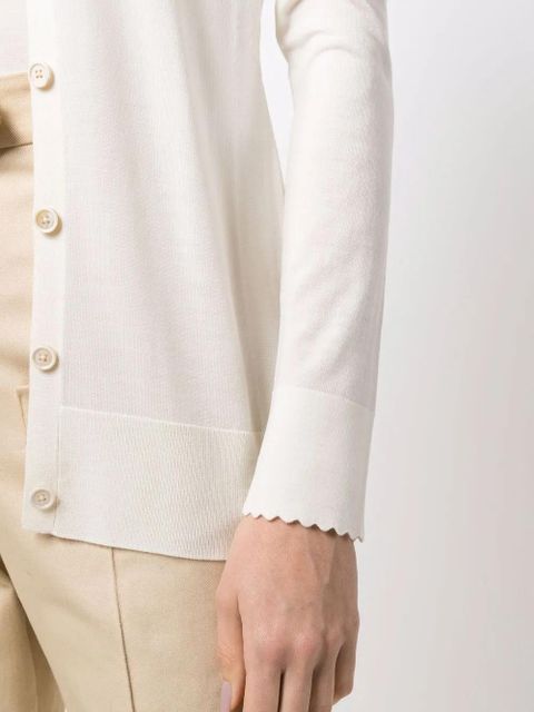 Chloé scallop-cuff wool cardigan - Neutrals