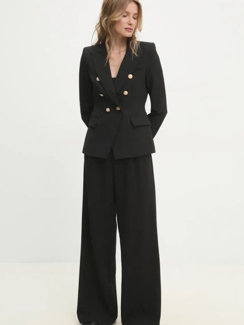 Answear.LAB marynarka kolor czarny dwurzędowa gładka