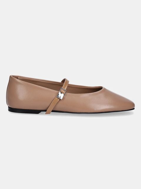 Calvin Klein baleriny skórzane BALLERINA NEW BUCKLE - LTH - zdjęcie produktu nr 2