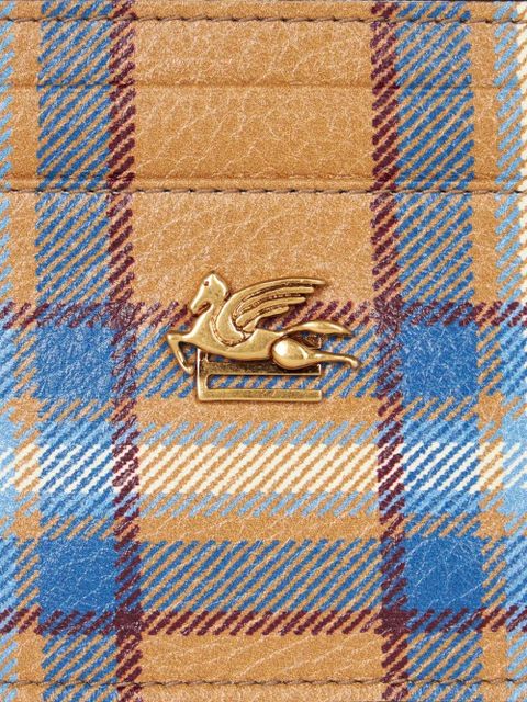 ETRO Pegaso-motif tartan leather card holder - Yellow